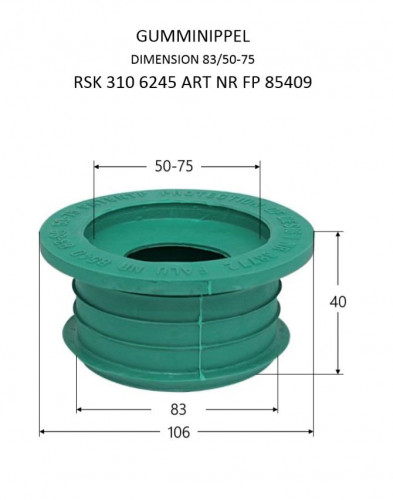 GUMMINIPPEL  83MM MUFFÄNDE GJUTJÄRN TILL SPETSÄNDE PLASTRÖR 50-75MM