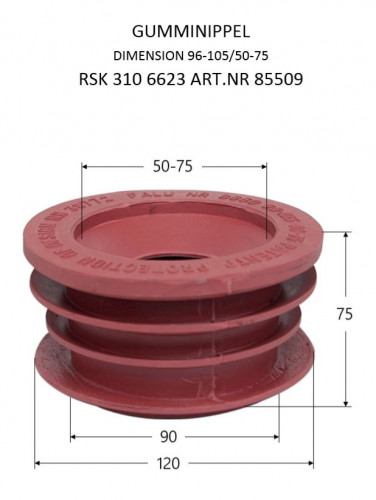 GUMMINIPPEL 110MM MUFFÄNDE TILL SPETSÄNDE 50-75MM